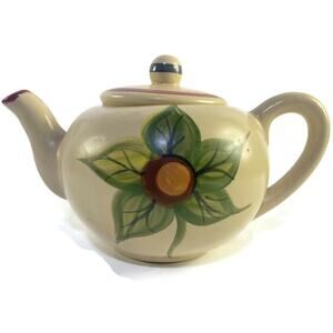 Heritage Stoneware Clay Teapot Hand Painted Flower Fired Twice Brown 378 of 600
